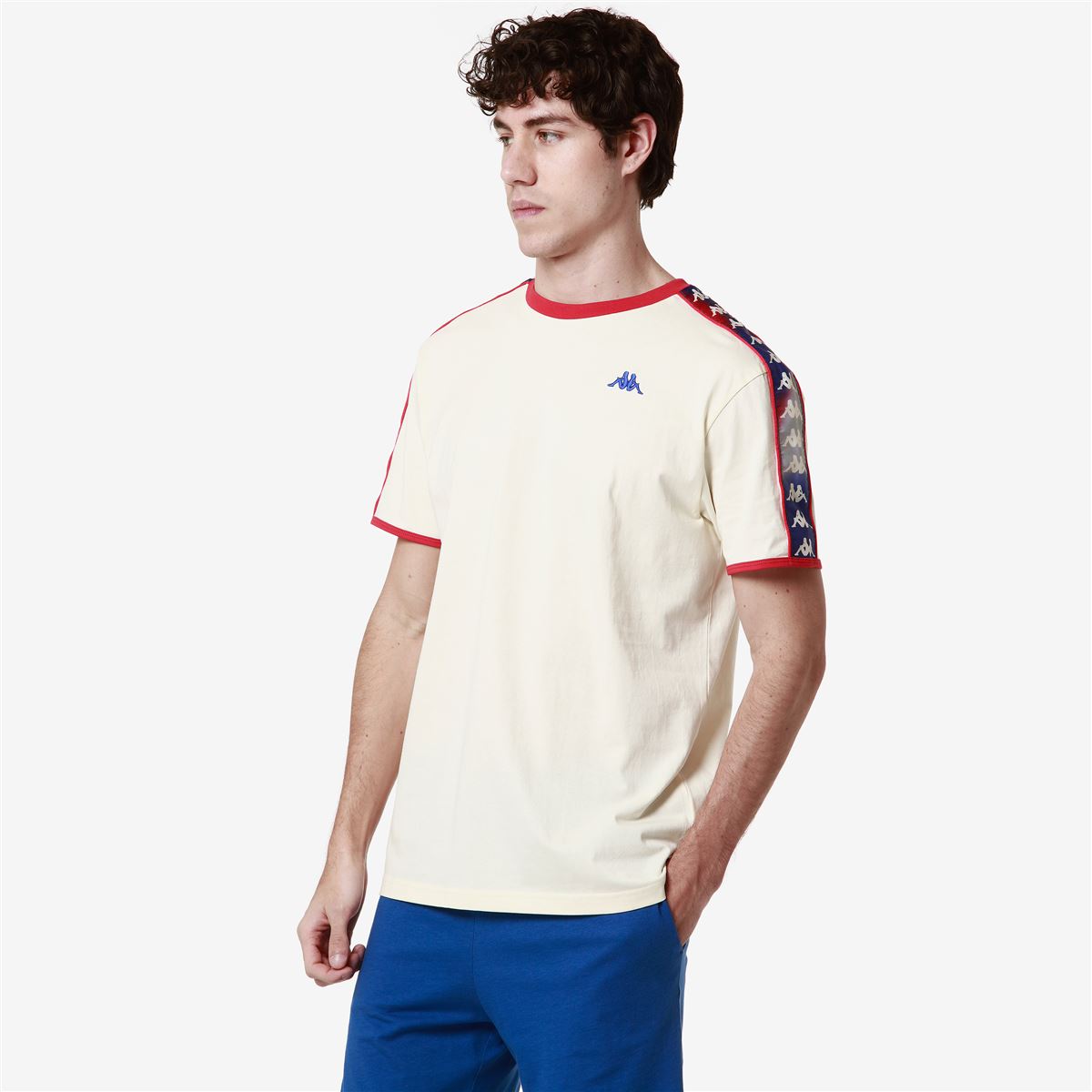 เสื้อยืด รุ่น 222 BANDA LILOGT - GRAPHIK TAPE White Antique-Blue Royal-Grey